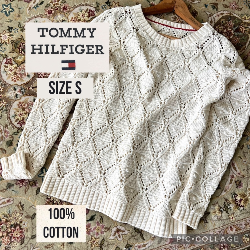 Tommy Hilfiger Women Pullover Knitwear Sweater Size S Cream Long Sleeves Off whi